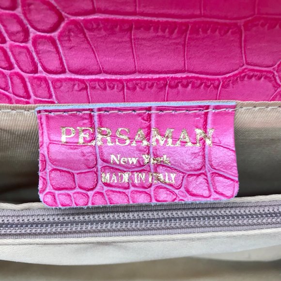 Persaman Pink Croc Embossed Leather Priscilla Crossbody Clutch - Picture 11 of 11